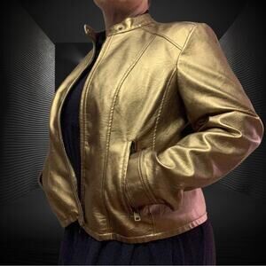 Petite XL Motosport Metallic Gold Copper Jacket. Zipper Snap Neck closure. NWOT…